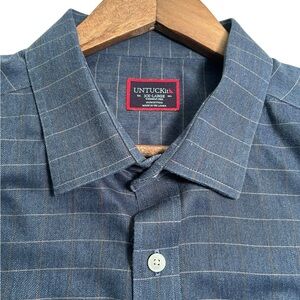 UNTUCKit Button Down Shirt Men's 2XL Blue Grid 100% Cotton Wrinkle Free LS